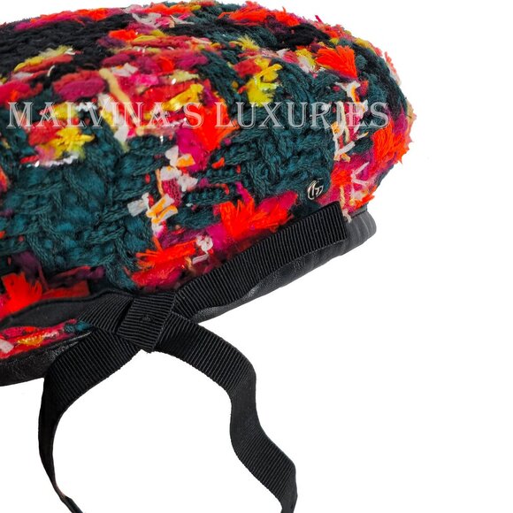 GUCCI BERET CHECK LAME TWEED WOOL BLEND HAT w G LOGO $610 sz S 56cm main image 5